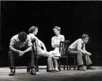 James Hazeldine (Gerard), June Watson (Mrs Harte), Marjorie Yates (Mrs Driscol) and Phillip Joseph (Vincent) in Peter Gill's production of his Small Change.  Photo: Zoe Dominic