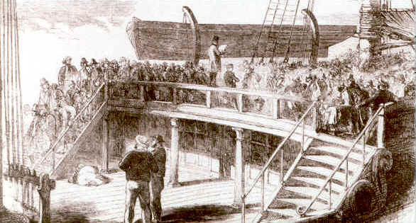 Coffin ship taking Irish emigrants to United States