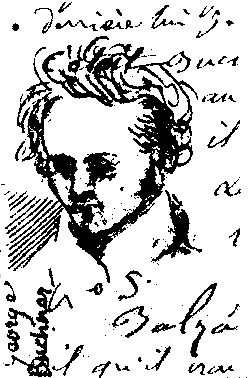 Pen sketch of Büchner by Alexis Muston, reproduced from Georg Büchner by Julian Hilton (Macmillan 1982)