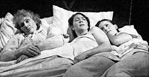 Three in a bed: Cynthia Grenvilie, Maria Pride and Catrin Rhys, Sleepers' Den